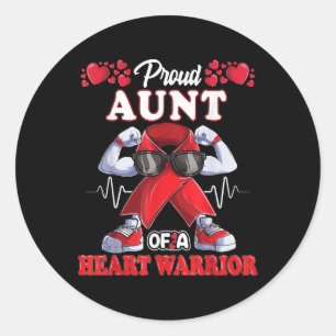 Proud Aunt Of A Heart Warrior Chd Awareness Red Ri Classic Round Sticker