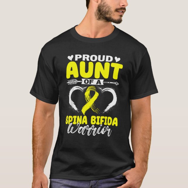 Proud Aunt Of A Spina Bifida Warrior Yellow Ribbon T-Shirt (Front)