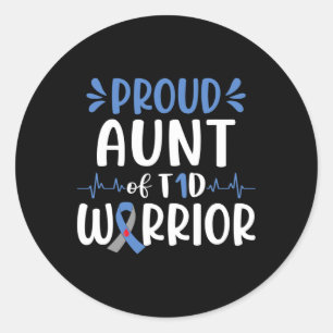Proud Aunt Of T1d Warrior Diabetes Awareness Blue Classic Round Sticker