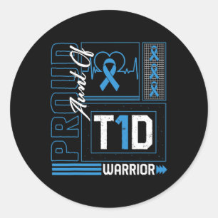 Proud Aunt Of T1d Warrior Ribbon Diabetes Awarenes Classic Round Sticker