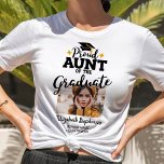 Proud Aunt of the graduate photo school name year T-Shirt<br><div class="desc">Celebrate your niece's or nephew's graduation with this modern t-shirt featuring a "Proud AUNT of the Graduate" caption in black contemporary fonts decorated with a grad cap with a golden tassel. Easily customize this t-shirt with a picture of the graduate, the graduation year, and the school's name by editing the...</div>