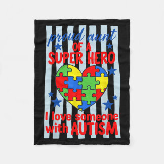 Proud Aunt Superhero Autism Awareness Puzzle Heart Fleece Blanket