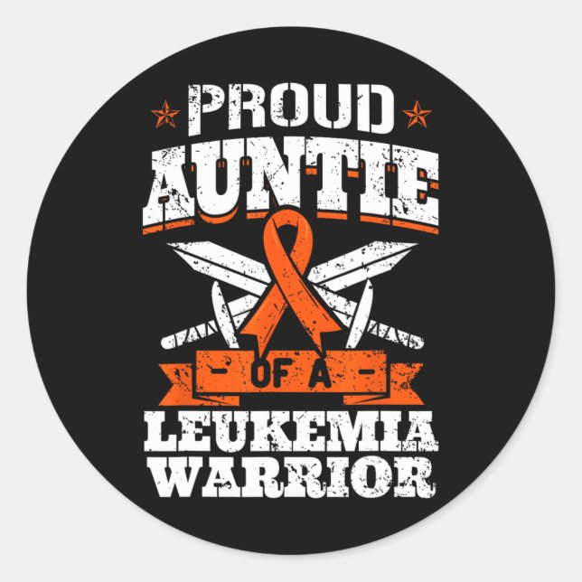 Proud Auntie Of A Leukaemia Warrior Awareness Bloo Classic Round Sticker (Front)