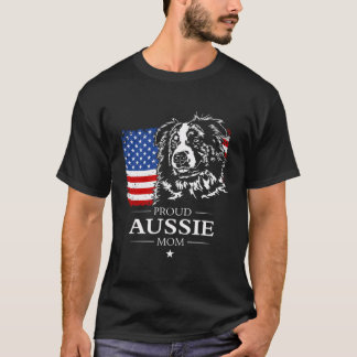 Proud Aussie Shepherd Mum American Flag Patriotic T-Shirt