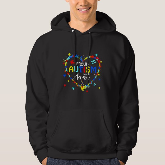 Proud Autism Aunt Heart Puzzle Autism Awareness Hoodie (Front)