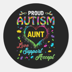 Proud Autism Aunt Love Support Accept Help Classic Round Sticker