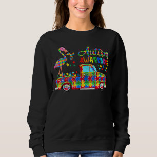 Proud Autism Awareness Cute Flamingo On Puzzle Pic Sweatshirt