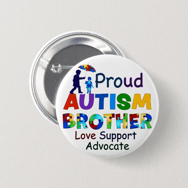 Proud Autism Brother 6 Cm Round Badge (Front & Back)