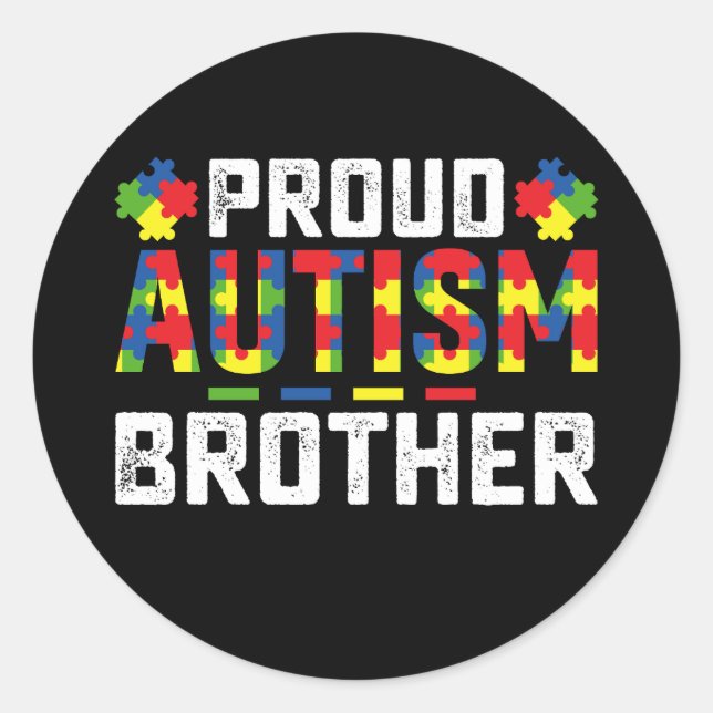 Proud Autism Brother Awareness Autistic Family Classic Round Sticker (Front)
