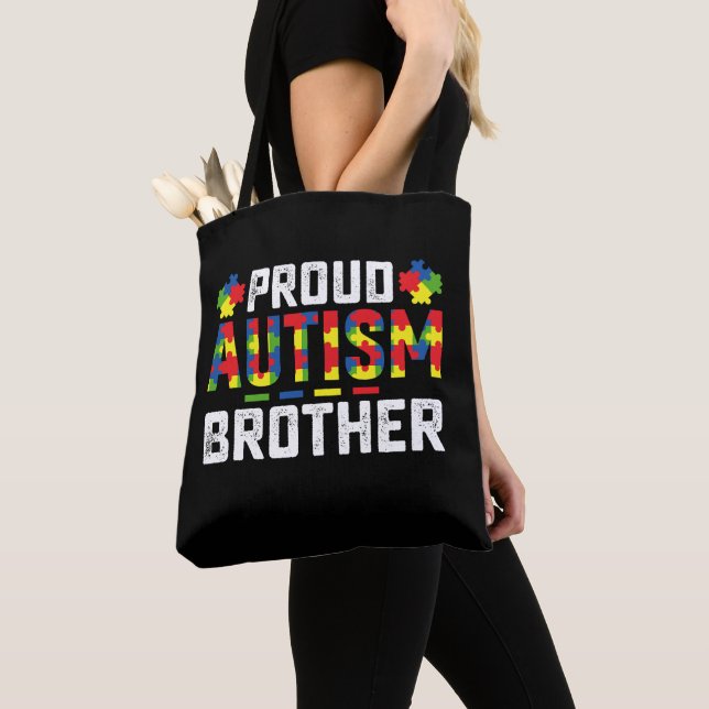 Proud Autism Brother Awareness Autistic Family Tote Bag (Close Up)