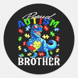 Proud Autism Brother Dinosaur Autism Awareness  Classic Round Sticker