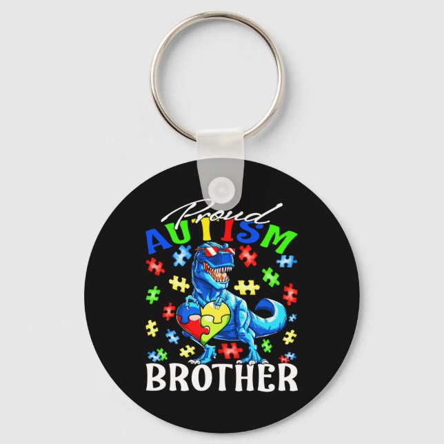 Proud Autism Brother Dinosaur Autism Awareness  Key Ring (Front)