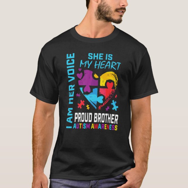 Proud Autism Brother Puzzle Piece Sister Autism Aw T-Shirt (Front)