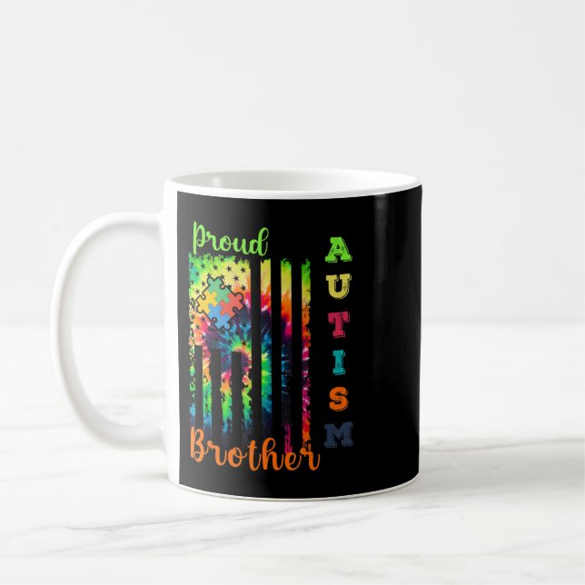 " Proud Autism Brother Tie-Dye Flag Autism Awarene Coffee Mug (Left)