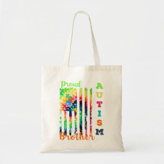 " Proud Autism Brother Tie-Dye Flag Autism Awarene Tote Bag