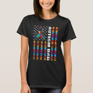 Proud Autism Dad American Flag Puzzle Autism Aware T-Shirt