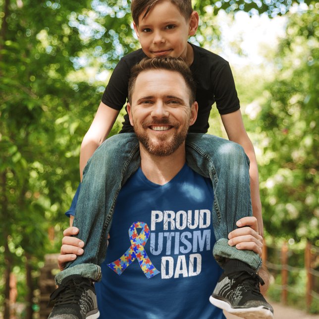 Proud Autism Dad Blue Awareness Ribbon T-Shirt (Creator Uploaded)