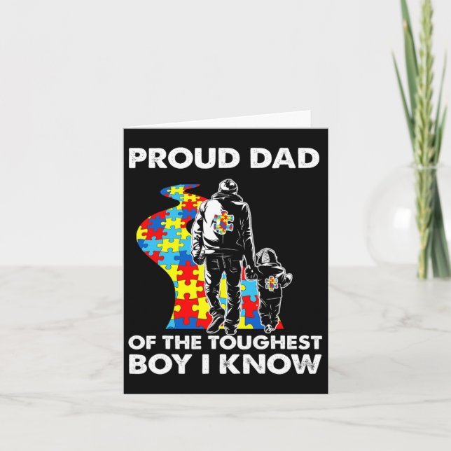 Proud Autism Dad-father And Son Autism Awareness  Card (Front)