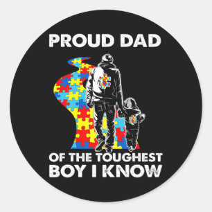 Proud Autism Dad-father And Son Autism Awareness Classic Round Sticker