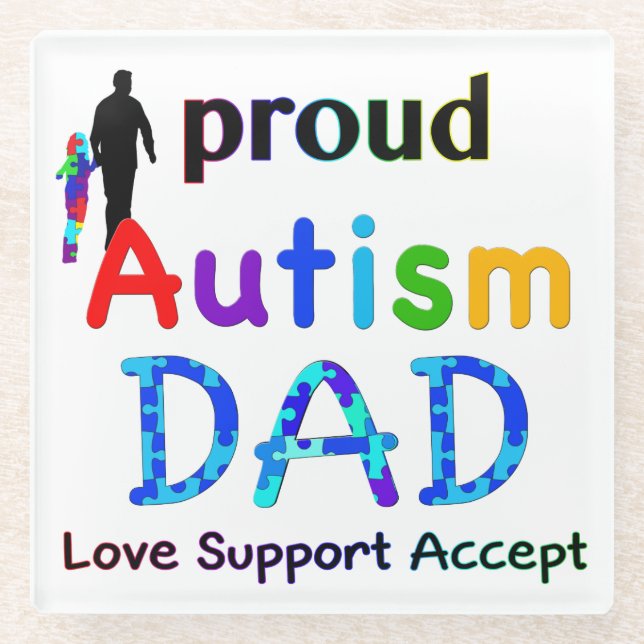 Proud Autism Dad Glass Coaster (Front)