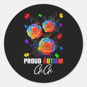 Proud Autism Gigi Rose Flowers And Puzzles Autism  Classic Round Sticker