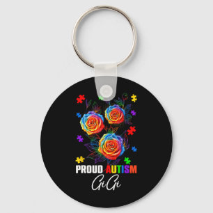 Proud Autism Gigi Rose Flowers And Puzzles Autism Key Ring