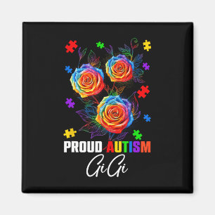 Proud Autism Gigi Rose Flowers And Puzzles Autism Magnet