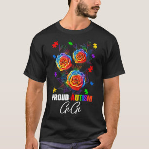 Proud Autism Gigi Rose Flowers And Puzzles Autism T-Shirt