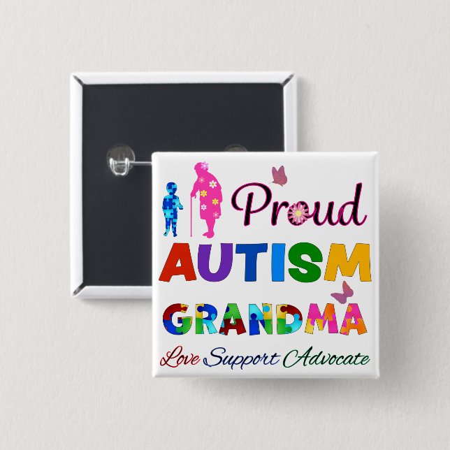 Proud Autism Grandma 15 Cm Square Badge (Front & Back)