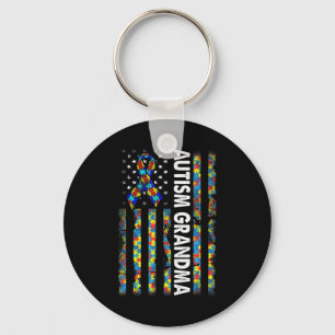 Proud Autism Grandma American Flag Autism Awarenes Key Ring