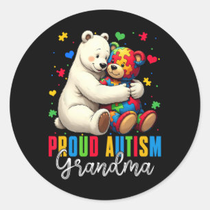 Proud Autism Grandma Bear Autism Awareness Son Dau Classic Round Sticker