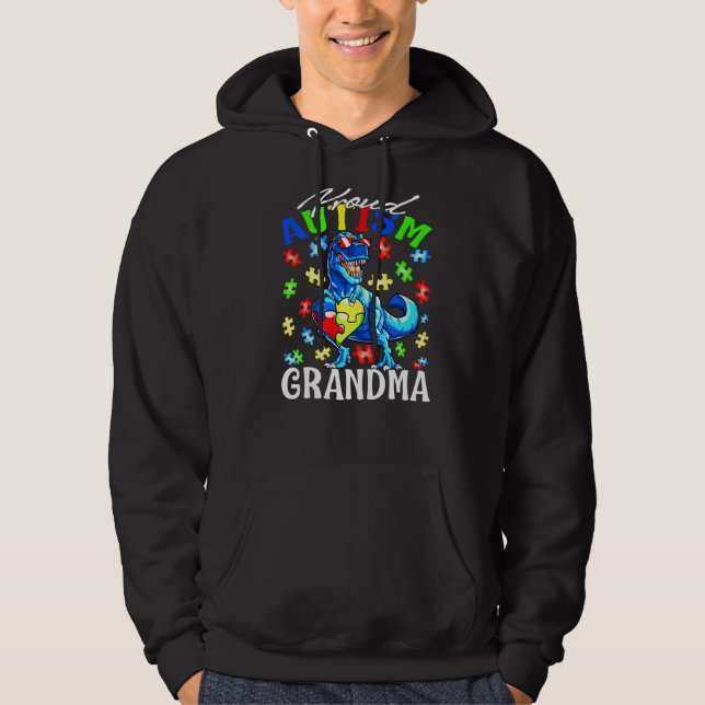 Proud Autism Grandma Dinosaur Autism Awareness Pre Hoodie (Front)