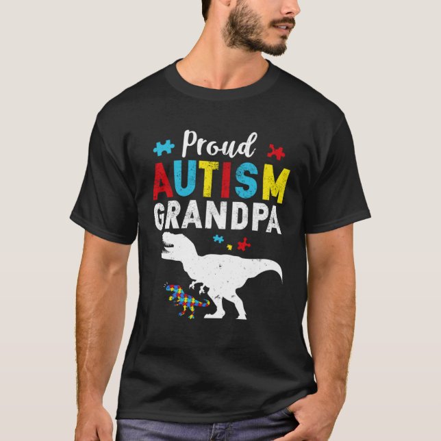 Proud Autism Grandpa Family Matching Autism Awaren T-Shirt (Front)