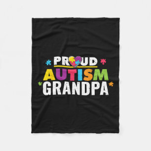 Proud Autism Grandpa Ribbon Puzzle Piece Fleece Blanket