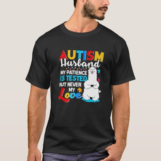 Proud Autism Husband Llama Puzzle Autism Awareness T-Shirt (Front)