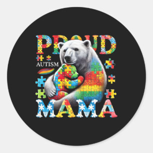 Proud Autism Mama Bear Love Autism Awareness Famil Classic Round Sticker