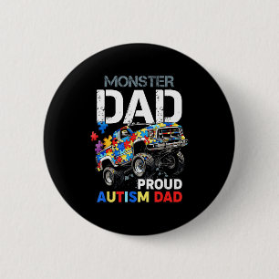 Proud autism monster dad truck puzzle awareness 6 cm round badge