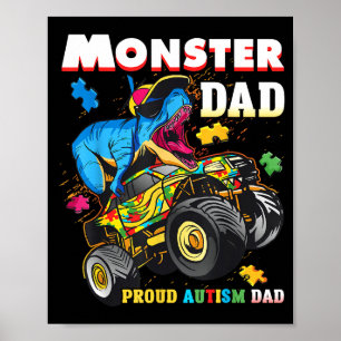 Proud autism monster dad truck t-rex puzzle poster