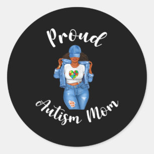 Proud Autism Mum African American Black Mum Woman  Classic Round Sticker