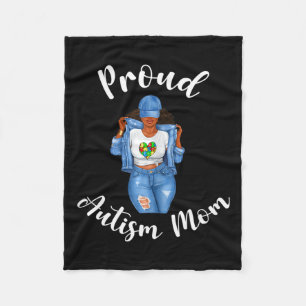Proud Autism Mum African American Black Mum Woman  Fleece Blanket