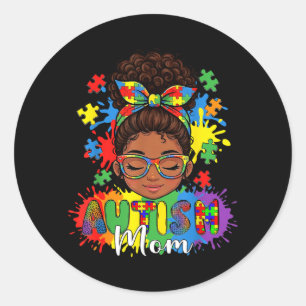 Proud Autism Mum Afro Hair Puzzle Awareness Classic Round Sticker
