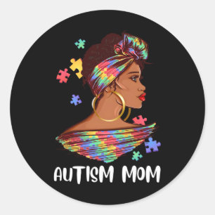 Proud Autism Mum Afro Puzzle Awareness Gift Classic Round Sticker