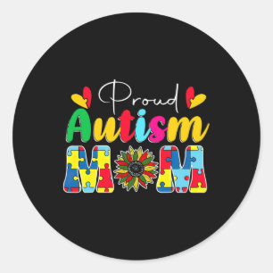 Proud Autism Mum Awareness Sunflower Classic Round Sticker