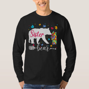 Proud Autism Sister Bear Puzzle Autism Sister Awar T-Shirt