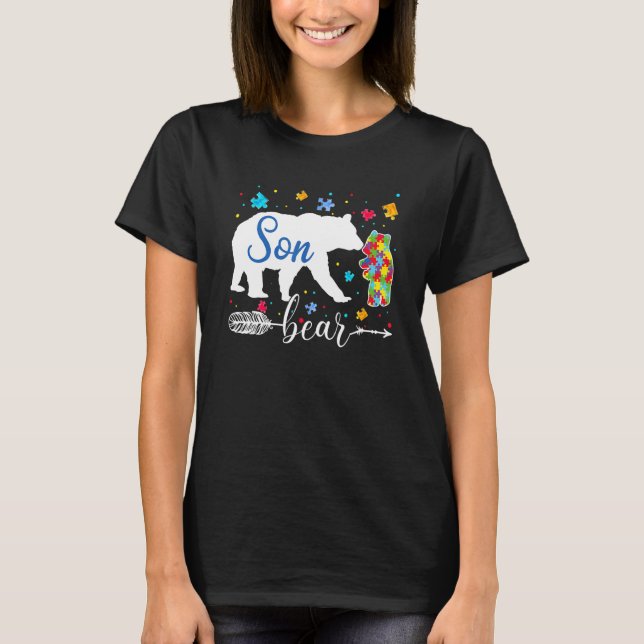 Proud Autism Son Bear Puzzle Autism Son Awareness  T-Shirt (Front)