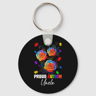 Proud Autism Uncle Rose Flowers And Puzzles Autism Key Ring