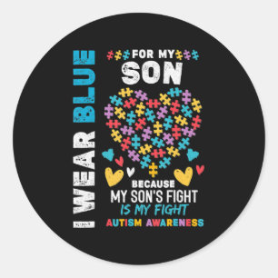 Proud Autistic Dad, I Wear Blue for my Son Autism  Classic Round Sticker