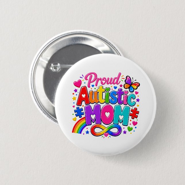 Proud Autistic Mum Button Pin | (Front & Back)