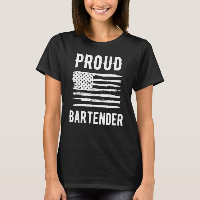 Proud Bartender Profession American Flag T-Shirt (Front)