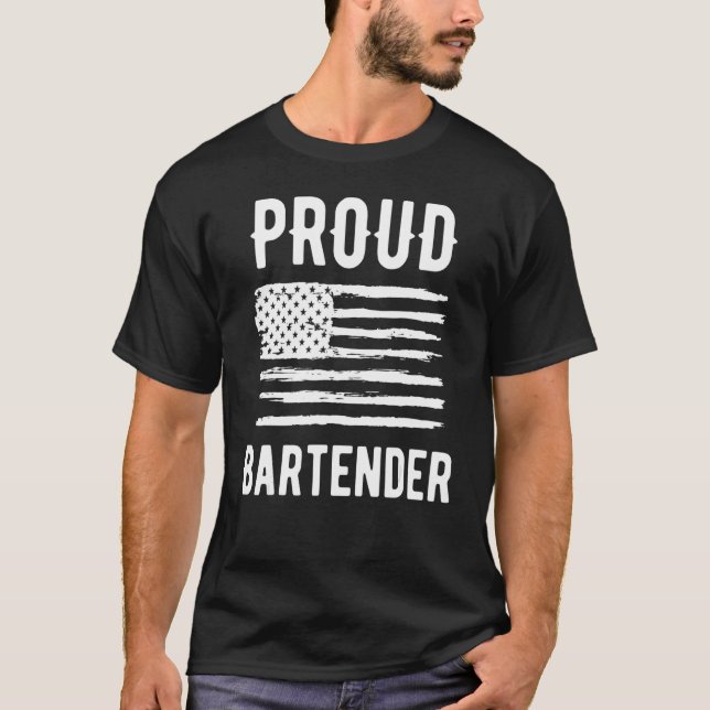 Proud Bartender Profession American Flag T-Shirt (Front)